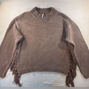 YFB Young Fabulous and Broke Mocha Cotton Luxe Side Fringe Sweater Sz. Medium
